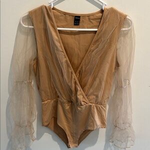 SHEIN Tan Wrap Peplum Bodysuit